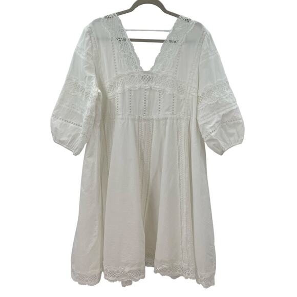 Anthropologie Eri + Ali L Gustavia Dress White Cotton Lace Embroidered Prairie - Picture 13 of 13